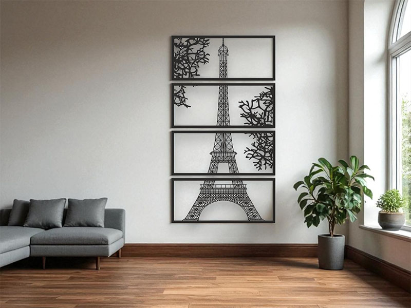 Laser Cut Wooden Set of Four Eiffel Tower Wall Decor Panels
