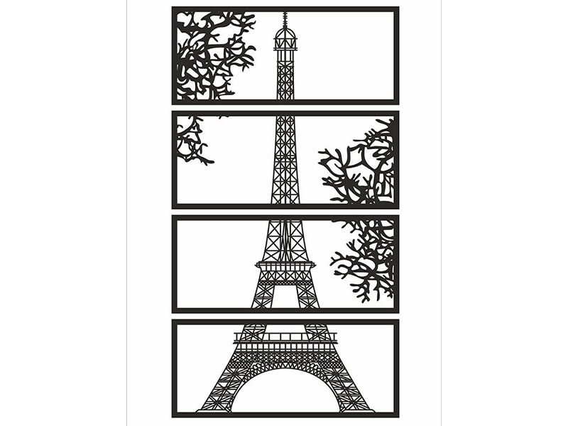 Laser Cut Wooden Set of Four Eiffel Tower Wall Decor Panels
