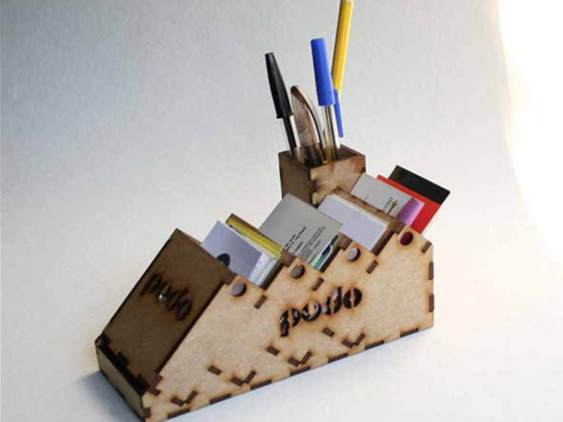 Laser Cut Wooden Card Holder Desk Organizer with Pen Pencil Holder