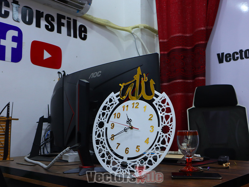 Laser Cut ISlamic Wall Clock with the Name of Allah Muslim Home Decor Idea