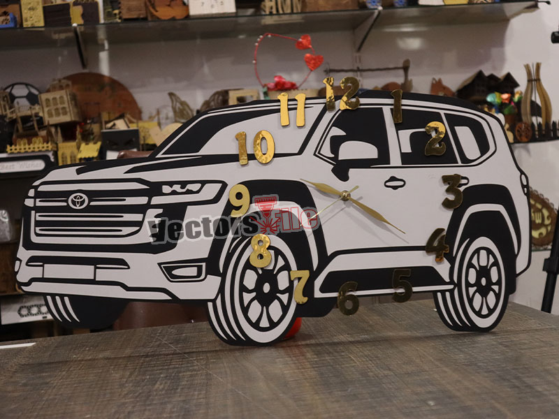 Laser Cut Toyota Land Cruiser Decorative Wall Clock Design