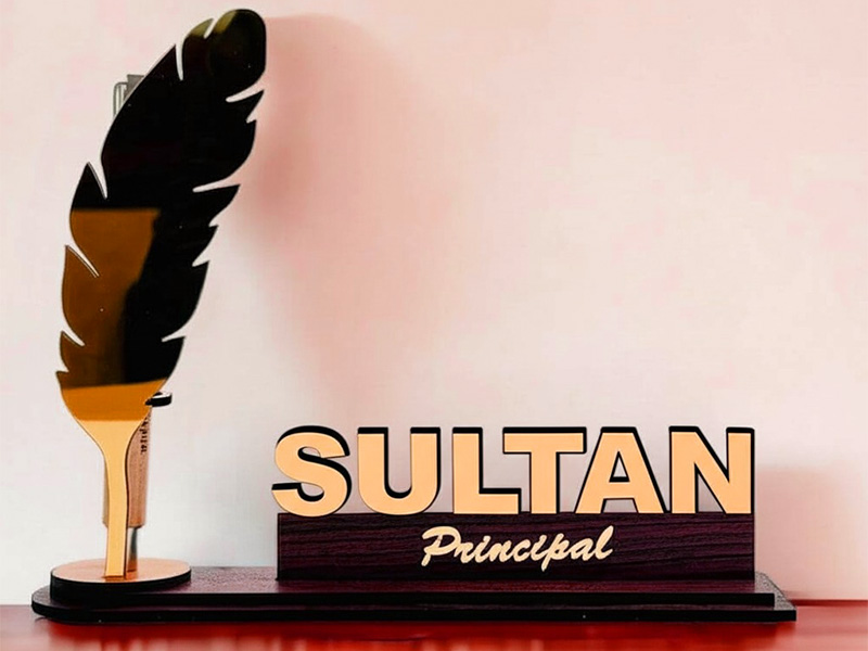 Laser Cut Personalized Desk Name Plate with Pen Holder Stand