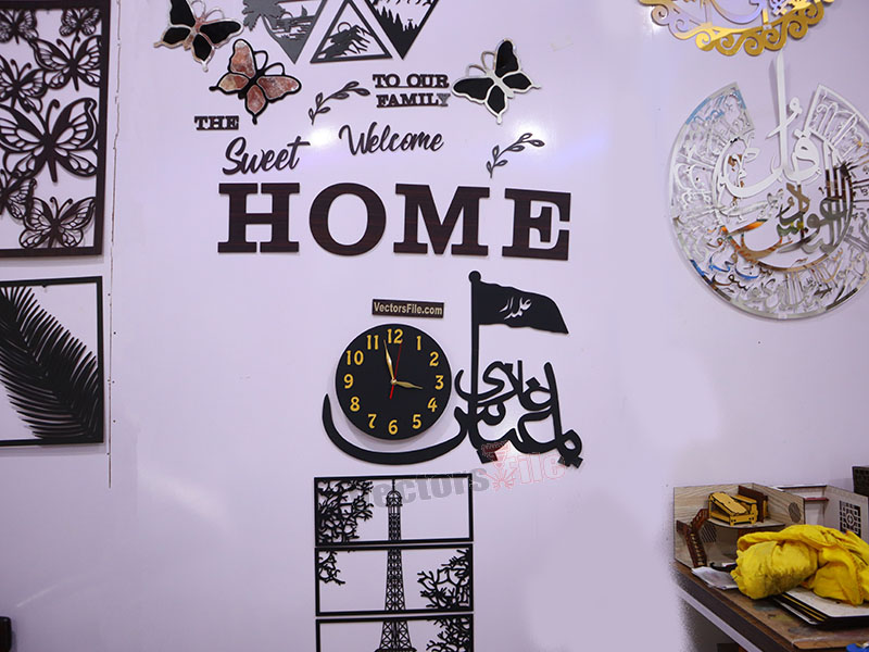 Ya Abbas Alamdar Laser Cut 3D Wall Clock Design