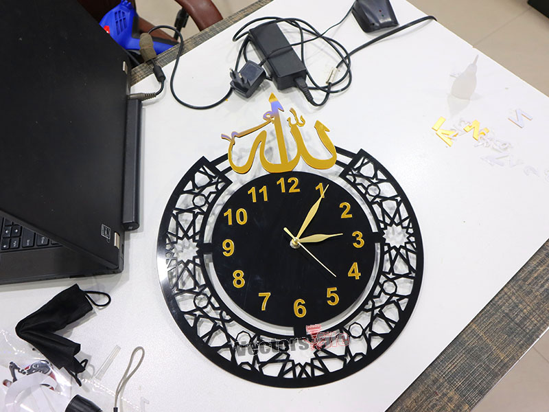 Laser Cut Allah Name Islamic Acrylic Wall Clock Design