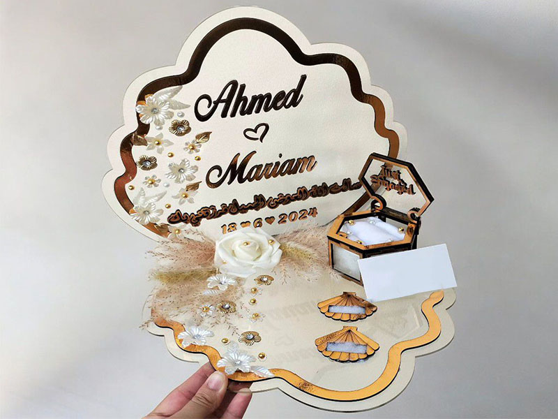 Laser Cut Personalized Engagement and Nikkah Acrylic Tray with Ring Box