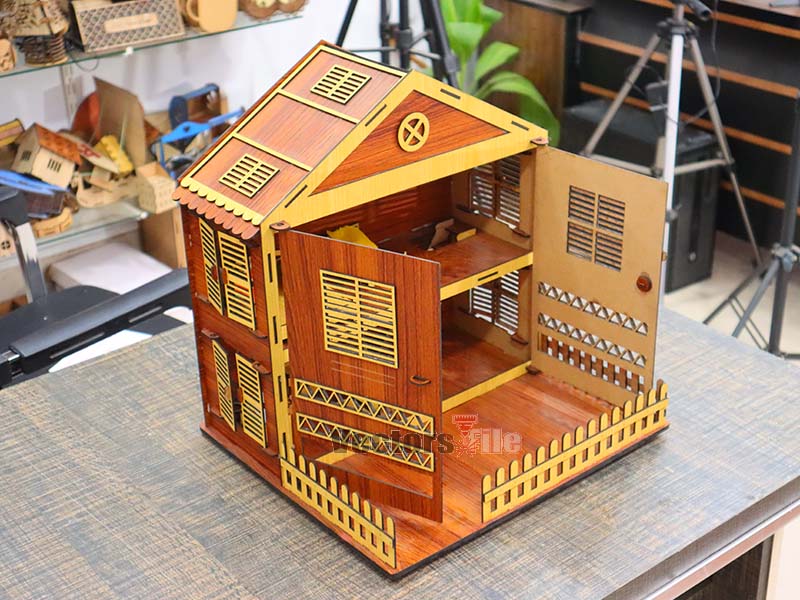 Laser Cut Dollhouse House with Miniature Furniture Toy Model Kit