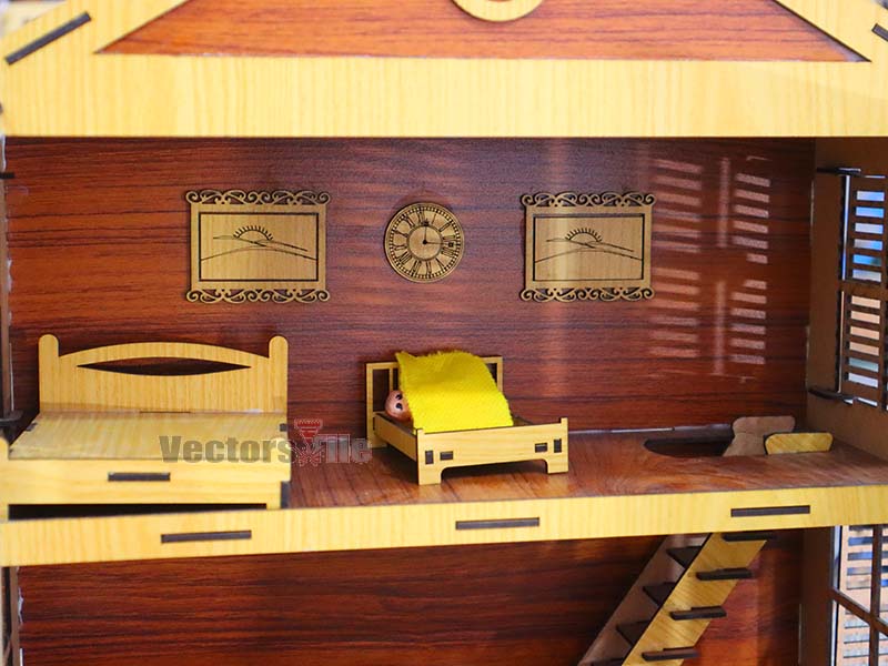Laser Cut Dollhouse House with Miniature Furniture Toy Model Kit