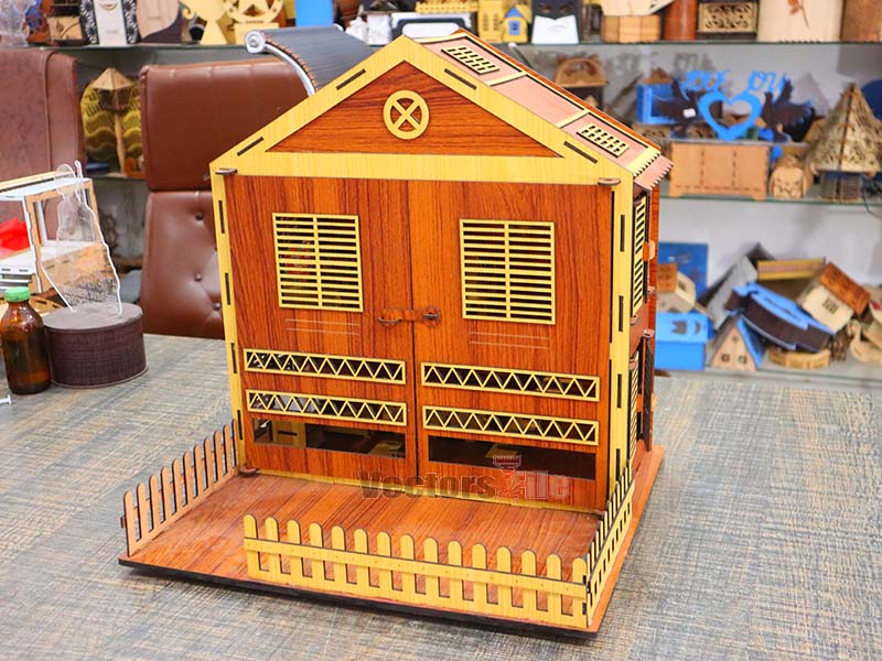 Laser Cut Dollhouse House with Miniature Furniture Toy Model Kit