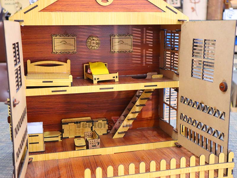 Laser Cut Dollhouse House with Miniature Furniture Toy Model Kit