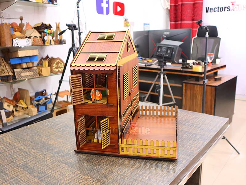 Laser Cut Dollhouse House with Miniature Furniture Toy Model Kit