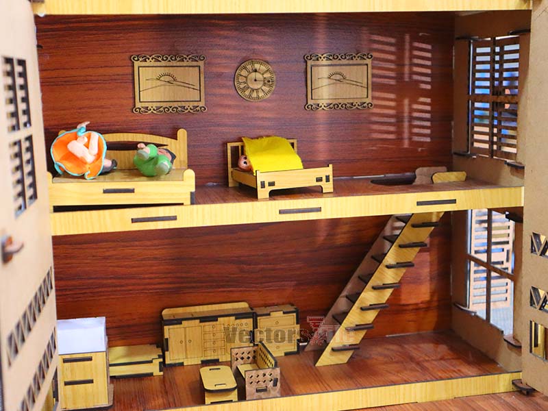 Laser Cut Dollhouse House with Miniature Furniture Toy Model Kit