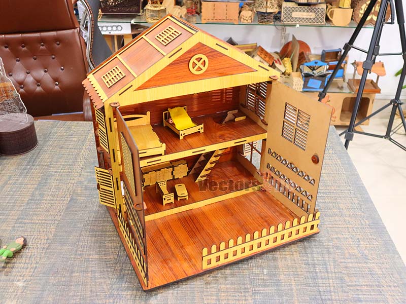 Laser Cut Dollhouse House with Miniature Furniture Toy Model Kit