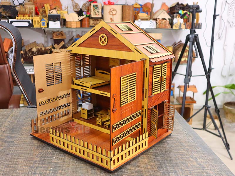Laser Cut Dollhouse House with Miniature Furniture Toy Model Kit