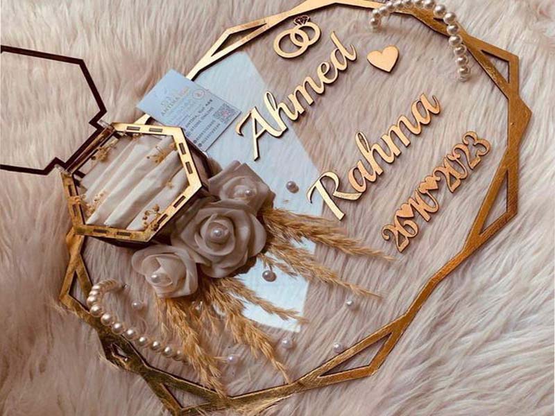 Laser Cut Personalized Wedding Ring Holder Plate Design