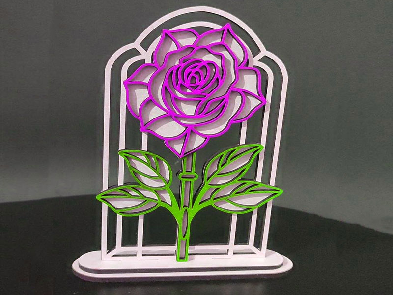 Laser Cut Wooden Art Rose Flower Stand Romantic Gift Decor Idea