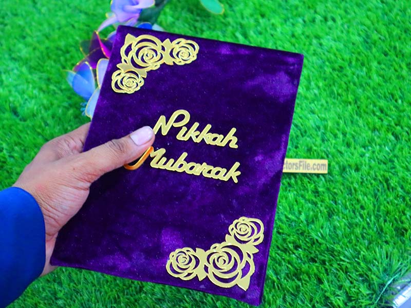 Laser Cut Customized Nikkah Frame Velvet Nikkah Book Thumb Board