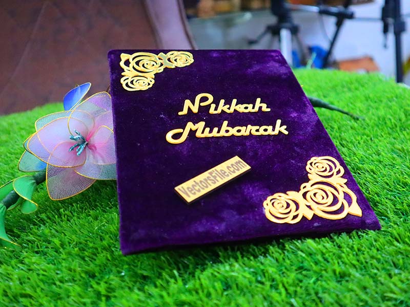 Laser Cut Customized Nikkah Frame Velvet Nikkah Book Thumb Board