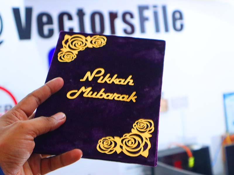 Laser Cut Customized Nikkah Frame Velvet Nikkah Book Thumb Board