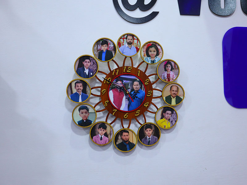 Laser Cut Wooden 12 Photo Frame Wall Clock Design