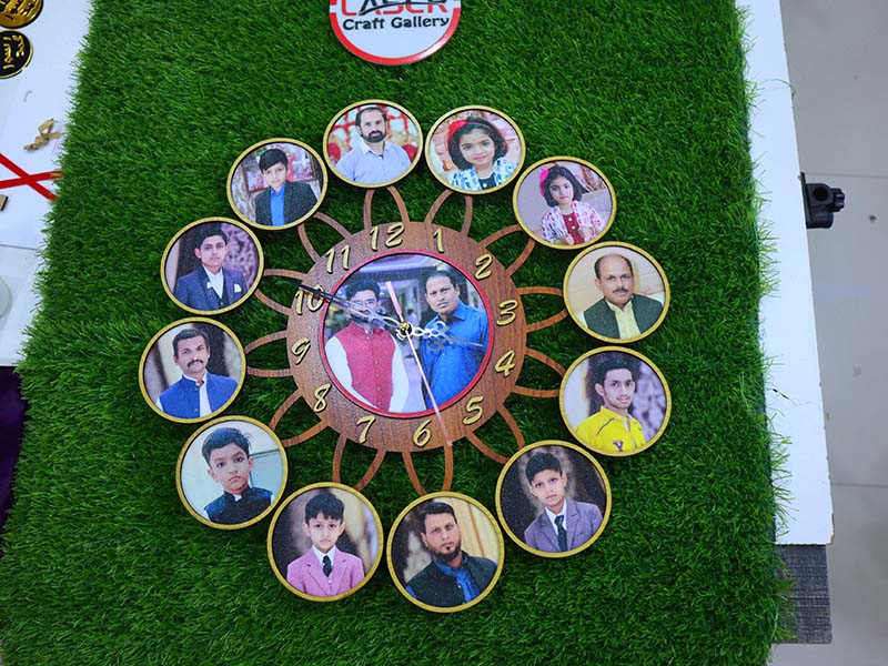 Laser Cut Wooden 12 Photo Frame Wall Clock Design