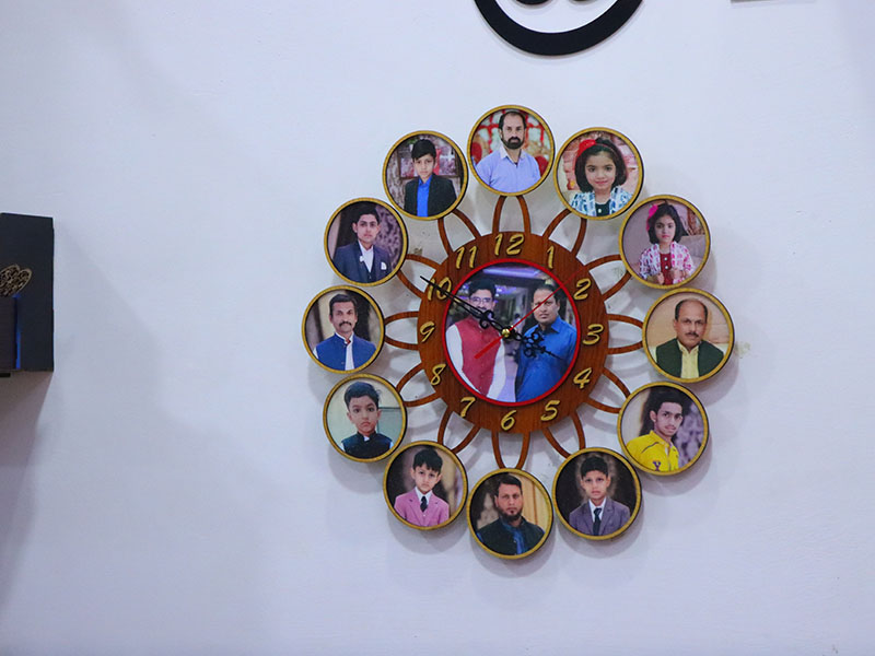 Laser Cut Wooden 12 Photo Frame Wall Clock Design