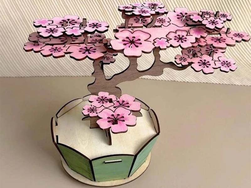 Rolife Sakura Bonsai Laser Cut 3D Wooden Puzzle Tree Model Kit