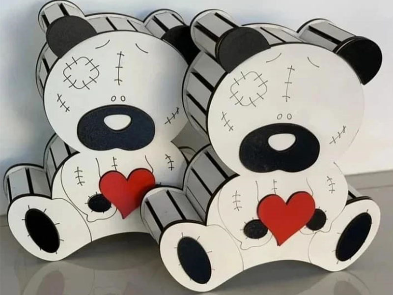 Laser Cut Teddy Bear Wedding and Birthday Gift Box Design