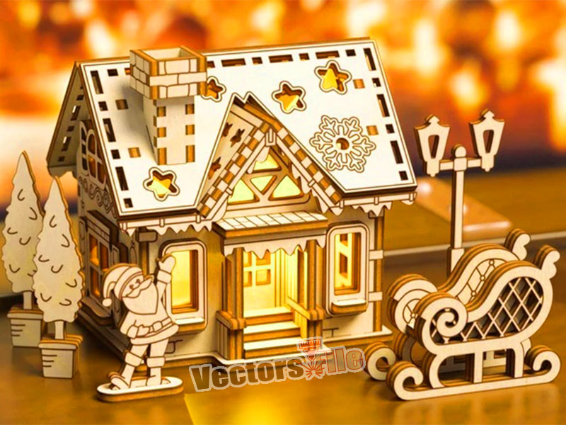 Laser Cut Christmas Miniature House for Decoration