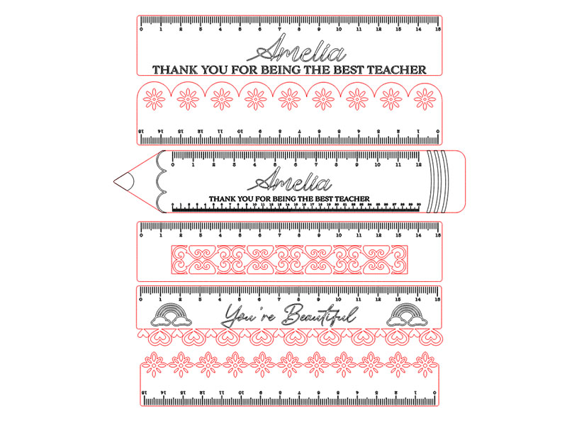 Laser Cut Wooden Custom Rulers Set Design Templates