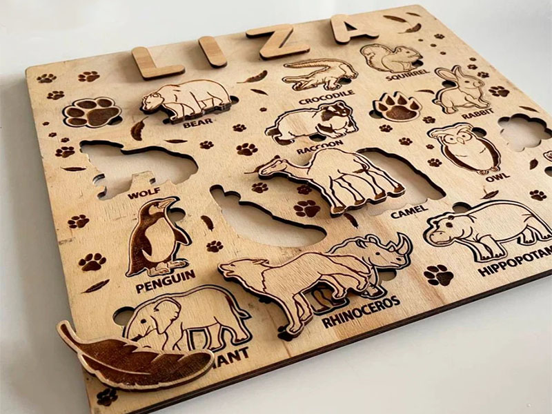 Laser Cut Zoo Animals Jigsaw Puzzle Education Board Design