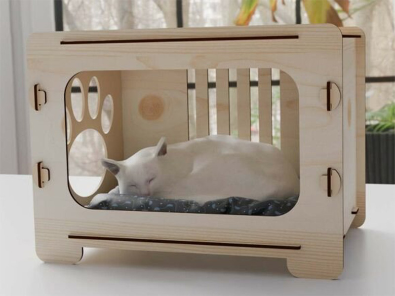 Laser Cut Wooden Cat House Bed Design