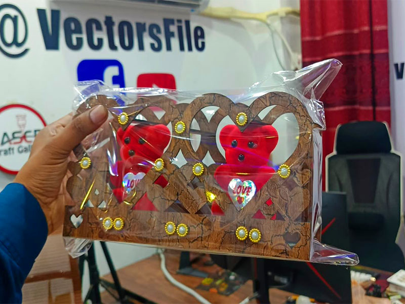 Laser Cut Teddy Bear Heart Gift Basket Template