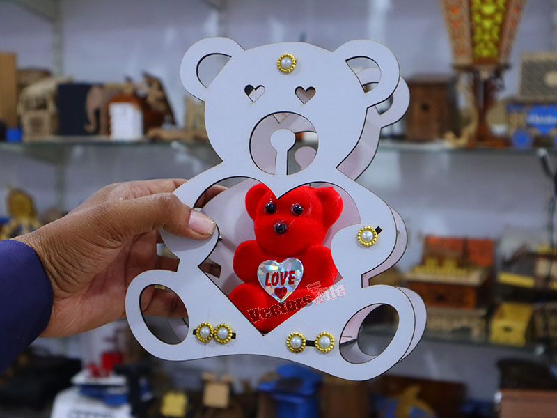 Laser Cut 3D Wooden Teddy Bear Shape Gift Basket Idea