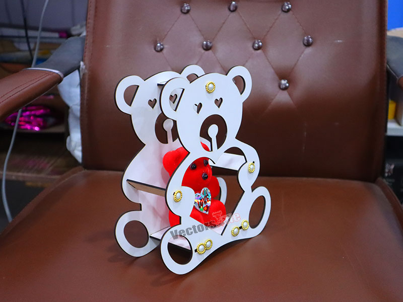 Laser Cut 3D Wooden Teddy Bear Shape Gift Basket Idea