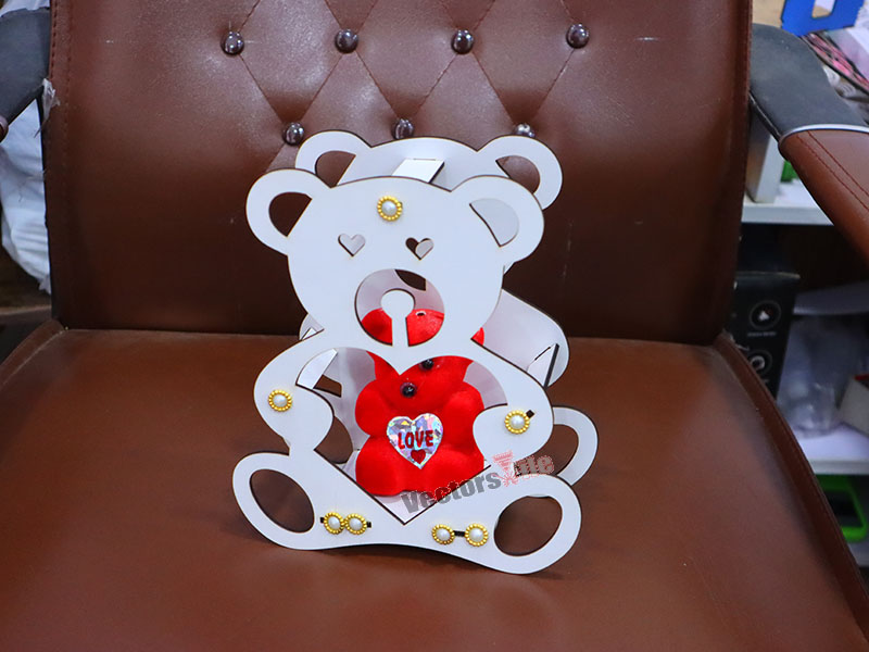 Laser Cut 3D Wooden Teddy Bear Shape Gift Basket Idea