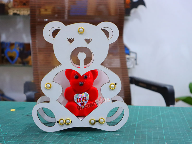 Laser Cut 3D Wooden Teddy Bear Shape Gift Basket Idea