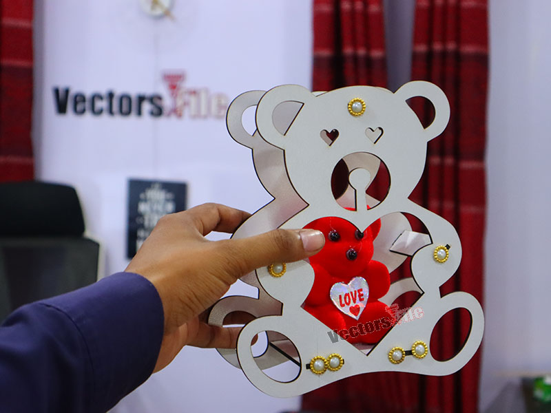 Laser Cut 3D Wooden Teddy Bear Shape Gift Basket Idea