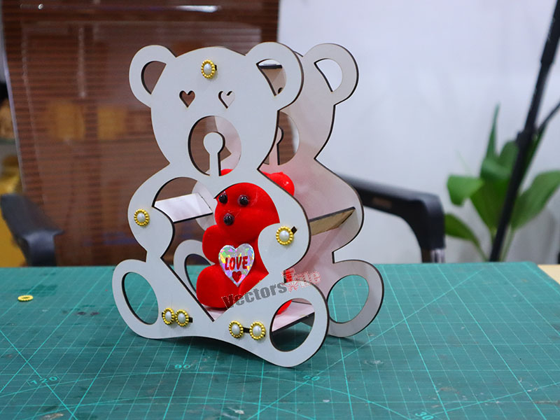 Laser Cut 3D Wooden Teddy Bear Shape Gift Basket Idea