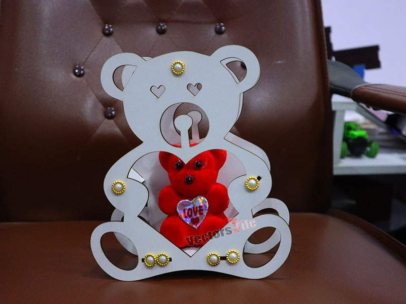 Laser Cut 3D Wooden Teddy Bear Shape Gift Basket Idea