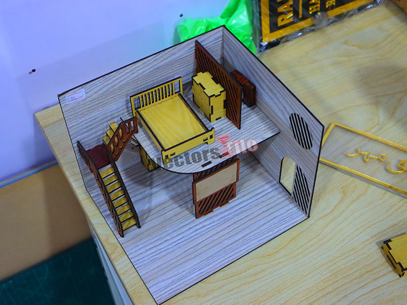 Laser Cut Dollhouse with Furniture Kit Template