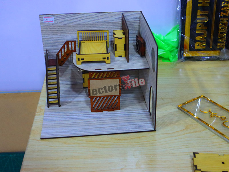 Laser Cut Dollhouse with Furniture Kit Template