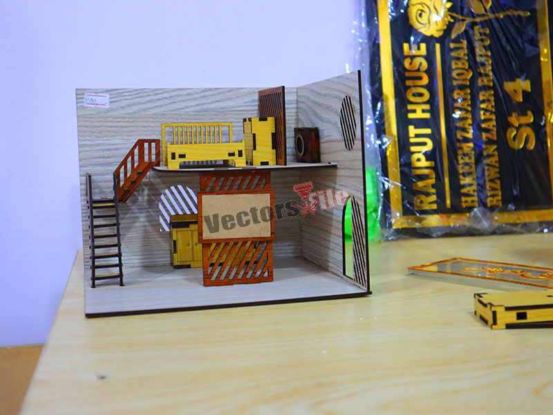 Laser Cut Dollhouse with Furniture Kit Template