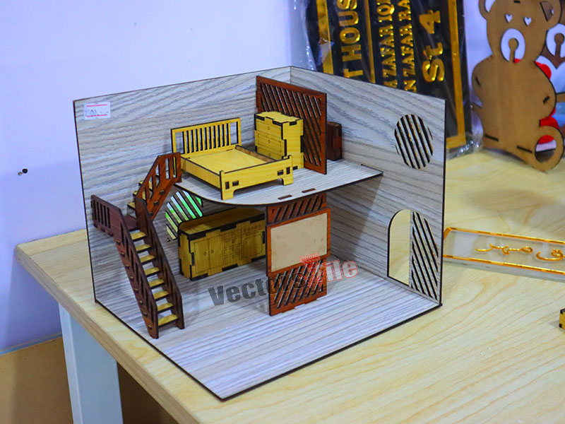 Laser Cut Dollhouse with Furniture Kit Template