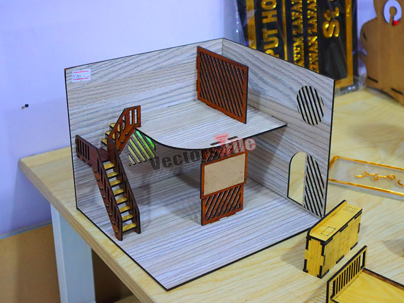 Laser Cut Dollhouse with Furniture Kit Template