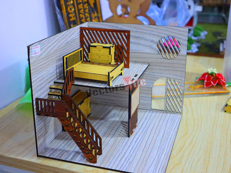Laser Cut Dollhouse with Furniture Kit Template