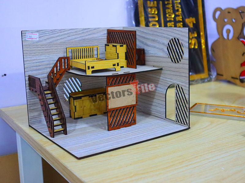 Laser Cut Dollhouse with Furniture Kit Template