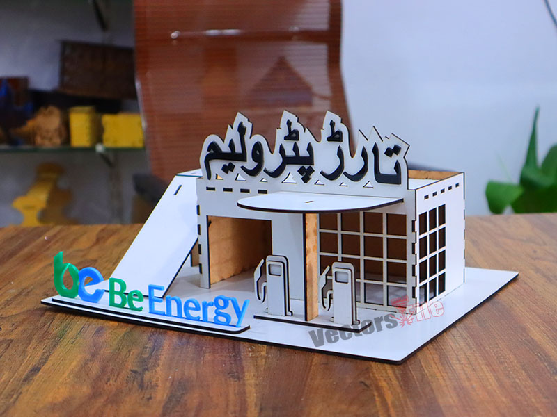 Laser Cut Petrol Pump Gas Station with Parking Garage 3D Puzzle Building Model