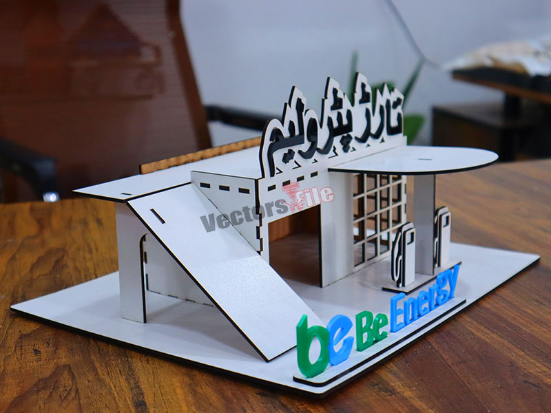Laser Cut Petrol Pump Gas Station with Parking Garage 3D Puzzle Building Model