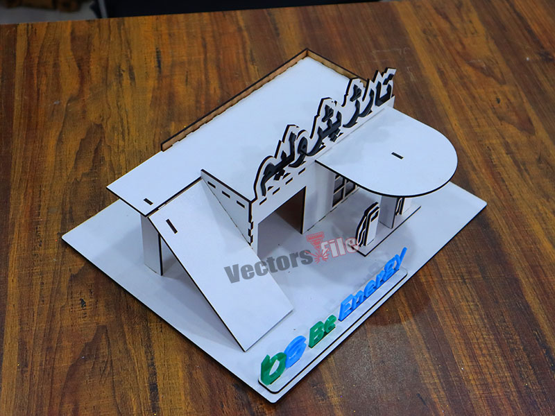 Laser Cut Petrol Pump Gas Station with Parking Garage 3D Puzzle Building Model
