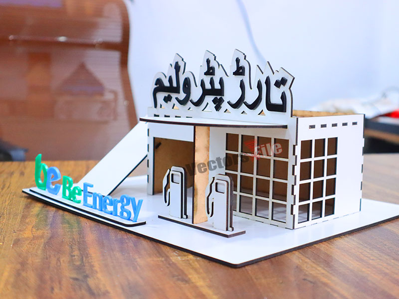 Laser Cut Petrol Pump Gas Station with Parking Garage 3D Puzzle Building Model